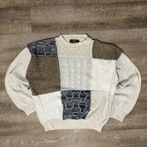 Orvis Cable Knit Fisherman Sweater Men's L Made in USA Beige Neutral Vintage